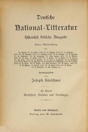 Joh. Christoph Gottsched und die Schweizer J. J. Bodmer und J. J. Breitinger