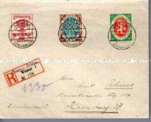 Frankierter Briefumschlag mit drei Poststempeln "Deutsche Nationalversammlung"