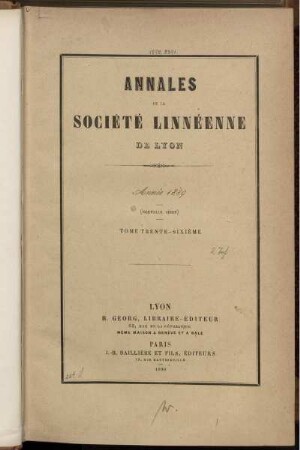 36: Annales de la Société Linnéenne de Lyon nique de Lyon, Société d'Anthropologie et de Biologie de Lyon réunies