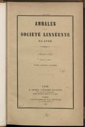 36: Annales de la Société Linnéenne de Lyon nique de Lyon, Société d'Anthropologie et de Biologie de Lyon réunies