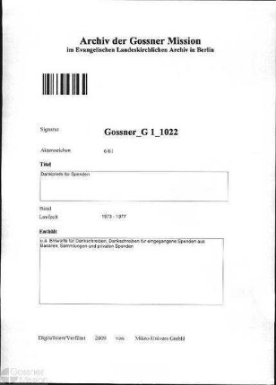Dankbriefe für Spenden
