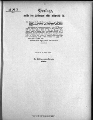Anlage: ad No.3. (42.), Vorlage, welche den Zeitungen nicht mitgeteilt ist
