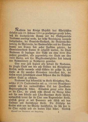 Chronik der Stadt Neudamm nebst Mitteilungen aus alten Schöppen- u. Grundbüchern d. Dorfschaften Wittstock, Nabern, Darrmietzel, Zicher, Damm '(früher Dorf)' u. Batzlow
