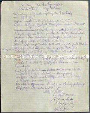 Handschriftliches Protokoll einer Mitgliederversammlung der Künstlervereinigung "Die Zeitgemäßen" (Die Abstrakten) - Sachkonvolut