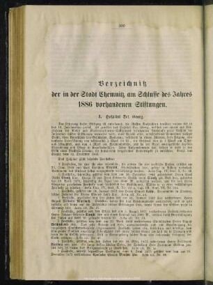 Verzeichniß der in der Stadt Chemnitz am Schlusse des Jahres 1886 vorhandenen Stiftungen