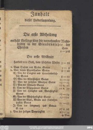 Innhalt dieser Liedersammlung.