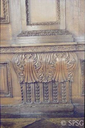 Berlin, Schloss Charlottenburg, Altes Schloss, Ostflügel, Tafelzimmer, R. 121, Detail der Vertäfelung.