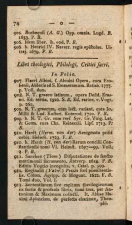 Libri theologici, Philologi, Critici sacri.