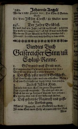 Vierdtes Buch Geistreicher Sinn/uñ Schluß-Reime.