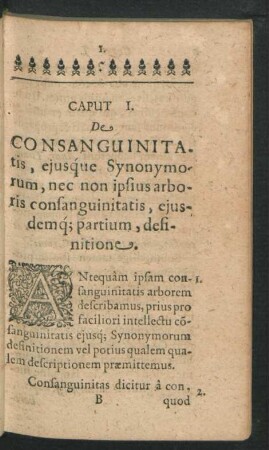 Caput I. De Consanguinitatis, eiusque Synonymorum, nec non ipsius arboris consanguinitatis, eiusdemque pertium, definitione.