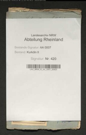 Korrespondenz des Kurfürsten mit Graf Ferdinand von Hohenzollern