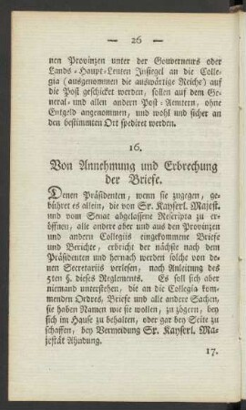 16. Von Annehmung und Erbrechung der Briefe