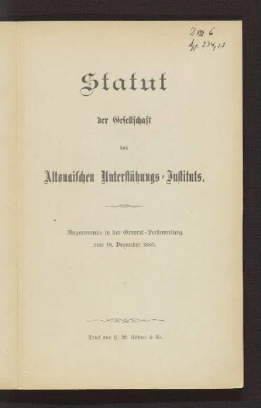 Statut der Gesellschaft des Altonaischen Unterstützungs-Instituts