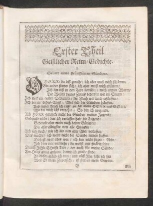 Erster Theil Geistlicher Reim-Gedichte. I. - X.