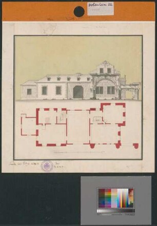 Schloss Hohenheim, Bauernhaus in römischen Ruinen im englischen Garten (Aufriss, Grundriss)
