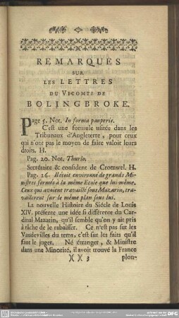 Remarques Sur Les Lettres Du Vicomte De Bolingbroke