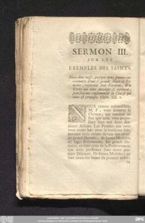 Sermon III. Sur Les Exemples Des Saints.