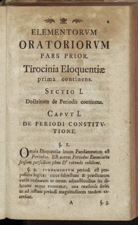 Elementorum Oratoriorum Pars Prior. Tirocinia Eloquentiæ prima continens.
