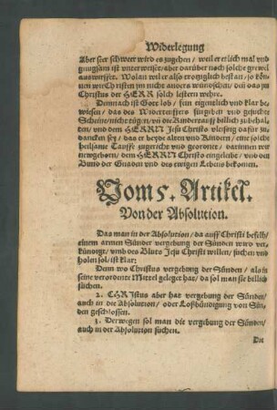 Vom 5. Artickel. Von der Absolution.