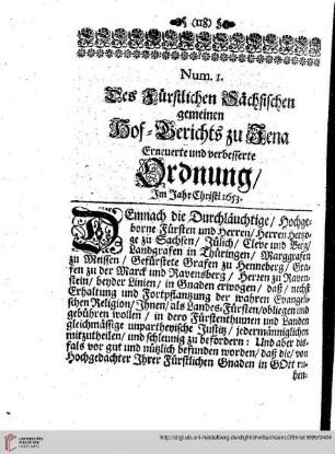 Part3, Lit. D. Num. 1, Des Fürstl. Sächß. gemeinen Hof-GerichtsOrdnung
