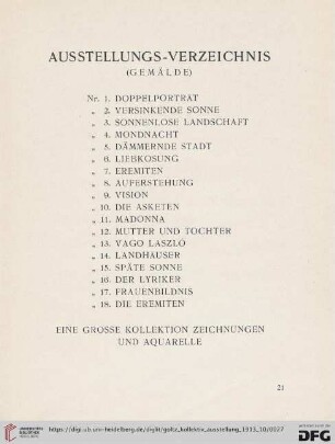 Ausstellungs-Verzeichnis (Nr.1-18)