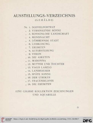 Ausstellungs-Verzeichnis (Nr.1-18)