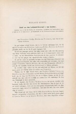 Bijlage XXXIII. Brief van den Luitenant-Generaal J. van Swieten, ...