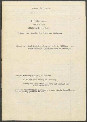Fragebogen und Karte Effringen, OA Nagold (bis 1806 Amt Wildberg)