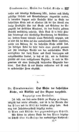 227-232 "Das Wesen der katholischen Kirche, mit Rücksicht auf ihre Gegner dargestellt" von Staudenmaier