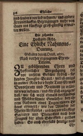Die zehende Hochzeit-Rede. Eine Ehliche Nahmens-Deutung
