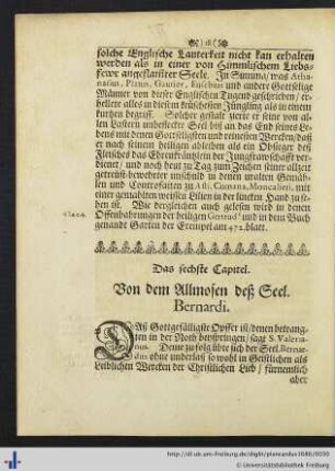 Das sechste Capitel. Von dem Allmosen deß Seel. Bernardi.