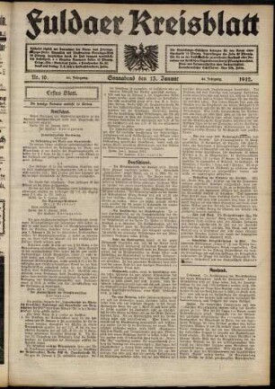 Erste Ausgabe vom Samstag, den 13. Januar 1912.