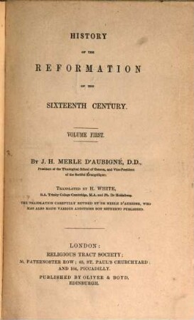 History of the reformation of the sixteenth century, 1