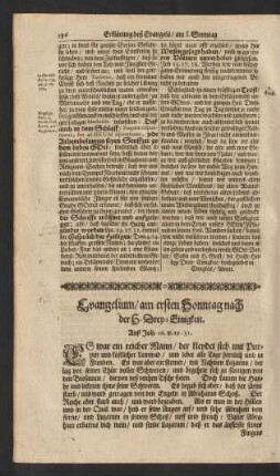 Evangelium/ am ersten Sonntag nach der H. Drey-Einigkeit. ...