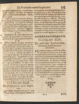Titulus XLIII. De Presbytero non baptizato