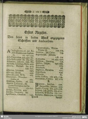 Erstes Register. Von denen in diesem Werck angezogenen Schrifften und Authoribus