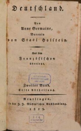 Deutschland : aus dem Französischen übersetzt. 2 (1815)