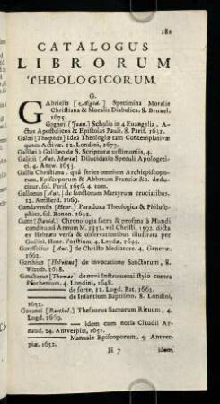 182-202, Catalogus Librorum Theologicorum. G.