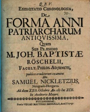 Exercitatio chronologica de forma anni patriarcharum antiquissima