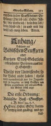 Anhang/Bestehend aus Biblischen Seuffzern oder kurtzen Stoß-Gebetlein ...