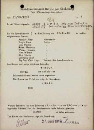Sürén, Alice, geb. Leibnitz, von