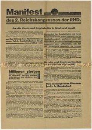 Sonderdruck mit dem Manifest des 2. Reichskongresses der Roten Hilfe