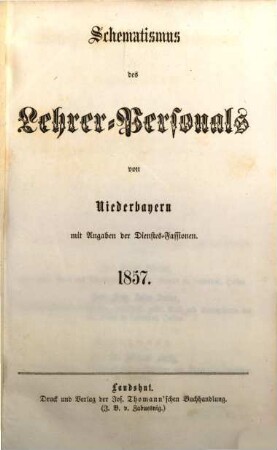 Schematismus des Lehrer-Personales von Niederbayern, 1857