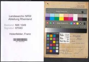 Entnazifizierung Franz Holenfelder , geb. 01.01.1896 (Schlosser)