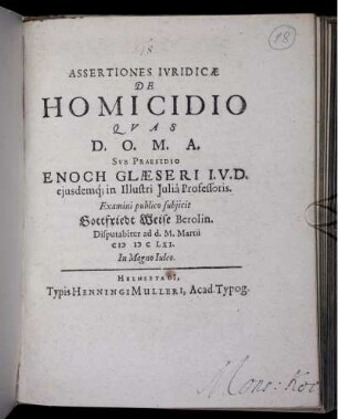 Assertiones Iuridicae De Homicidio