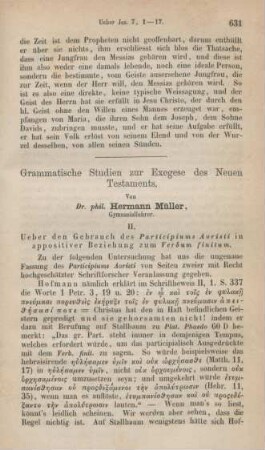 631-643 Grammatische Studien zur Exegese des Neuen Testaments