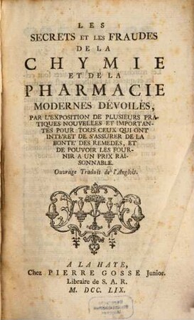 Les secrets et les fraudes de la chymie