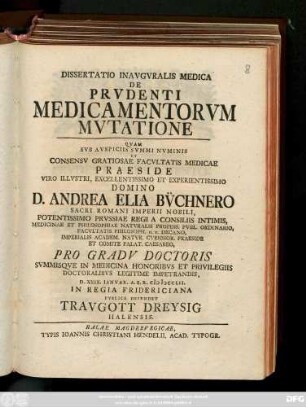 Dissertatio Inavgvralis Medica De Prvdenti Medicamentorvm Mvtatione