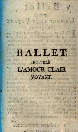 Ballet Intitulè L'Amour Clair Voyant