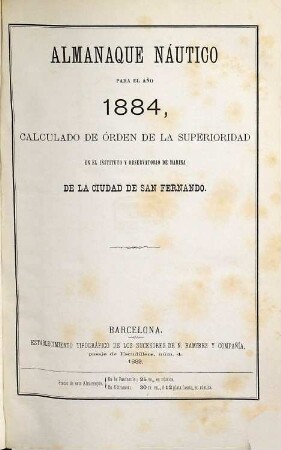 Almanaque náutico : para el año .... 1884 (1882)